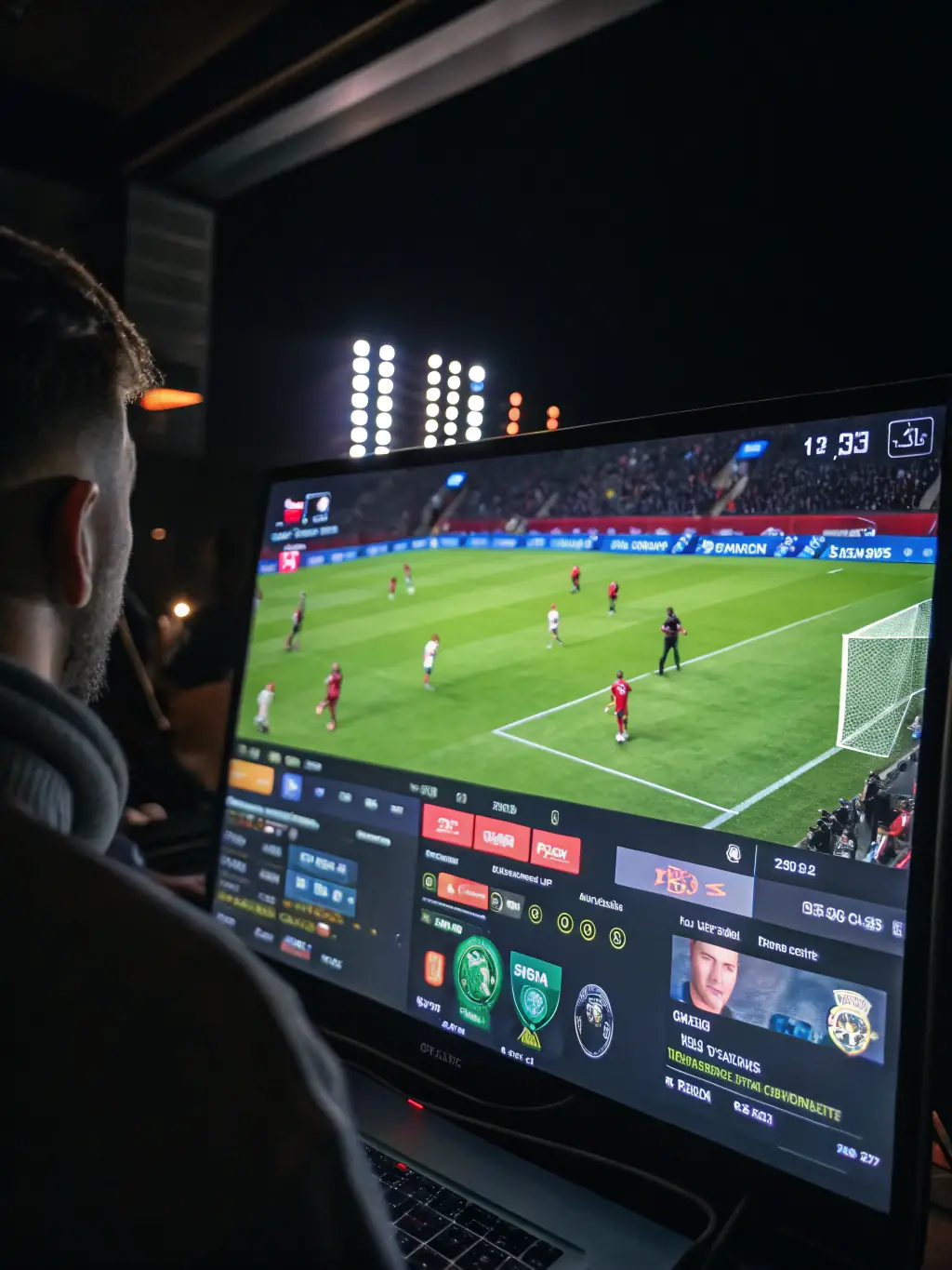 An action-packed scene from a live sports event, such as a basketball game or a soccer match, with dynamic graphics showcasing real-time betting odds and options available on the Pin8 platform.