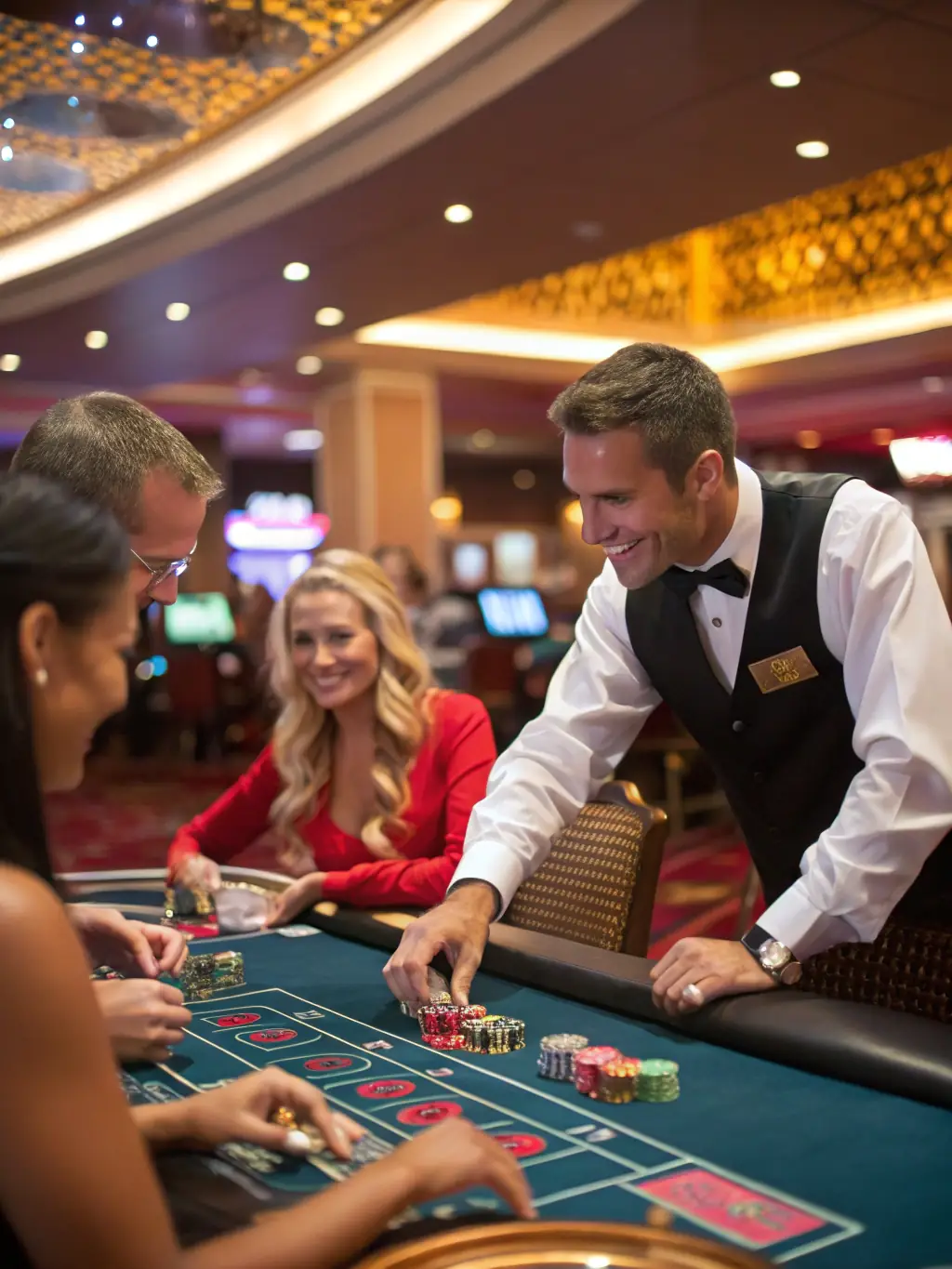A captivating image of a live dealer hosting a blackjack game, with high-definition streaming and interactive features for an authentic casino atmosphere.