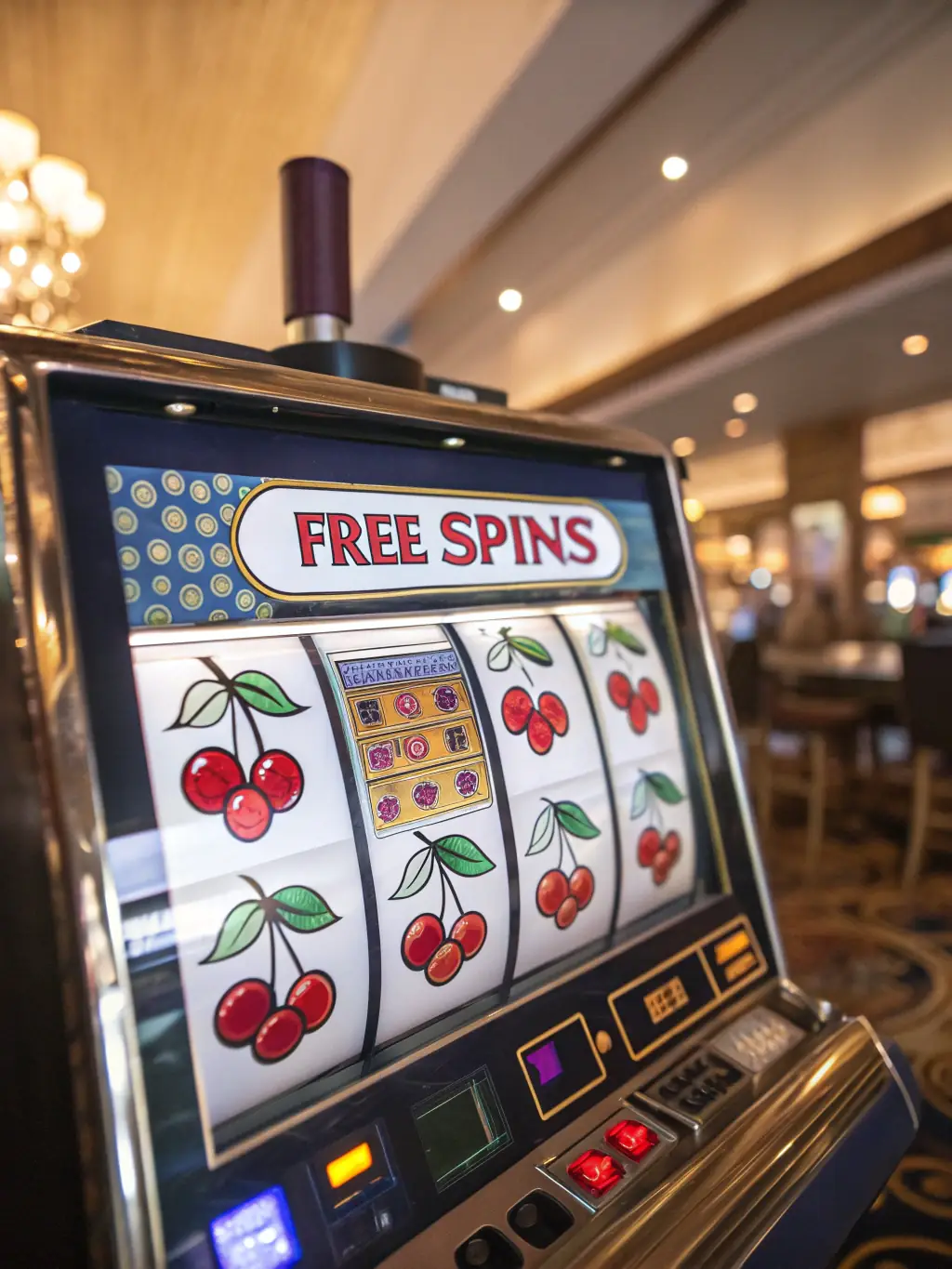 A close-up shot of a digital slot machine interface with vibrant colors and spinning reels, emphasizing the excitement of online casino games at Pin8.